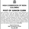 Government Clerk Job Vacancies  – High Commission of India